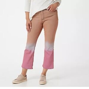 LOGO by Lori Goldstein Regular Ombre Acid Wash Cropped Jeans.  Size: 16